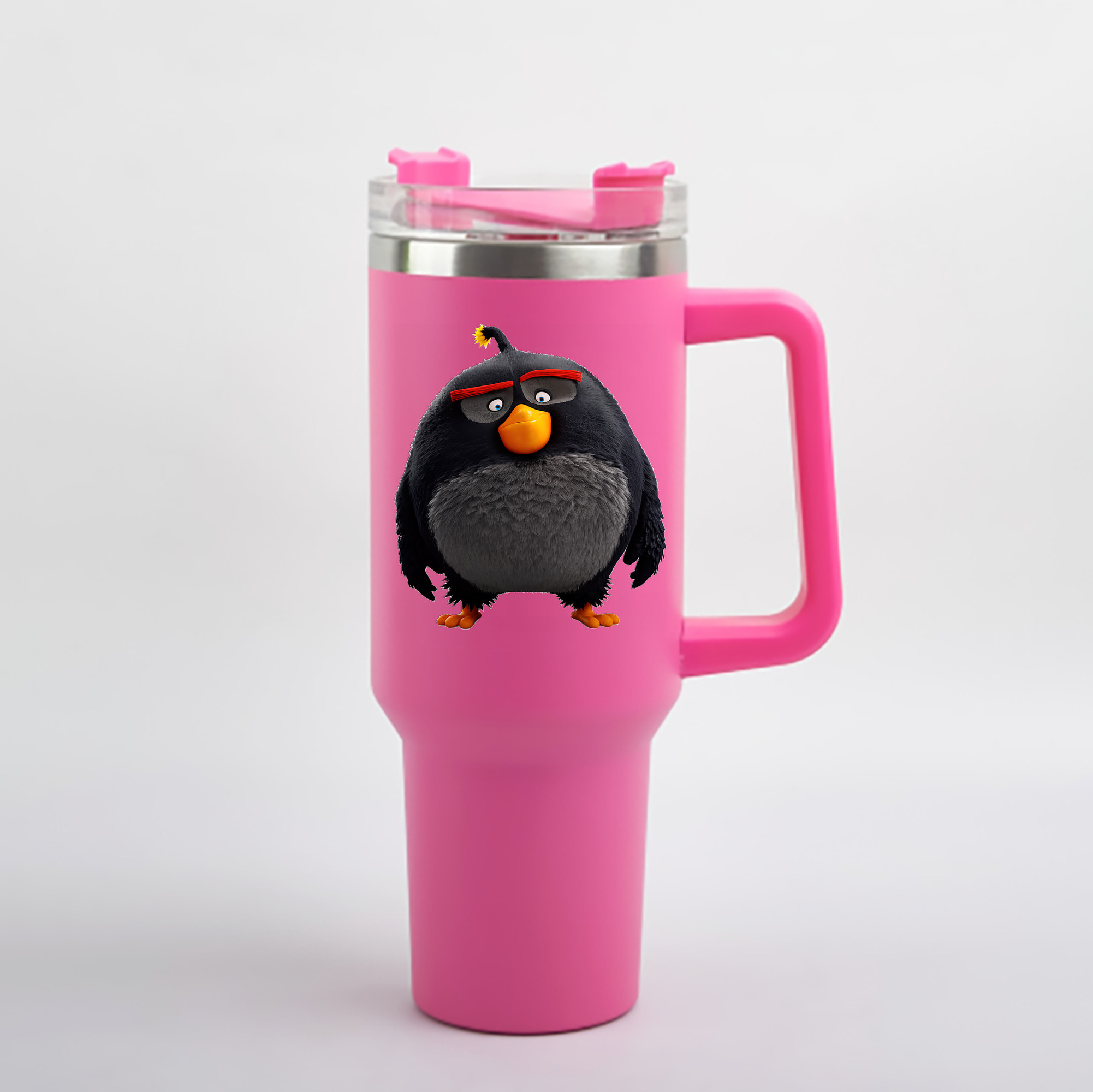 （画像用） Angry Birds アングリーバード 1200mL車用タンブラー - クリスタルステッカー（プラスチックストロー付き）